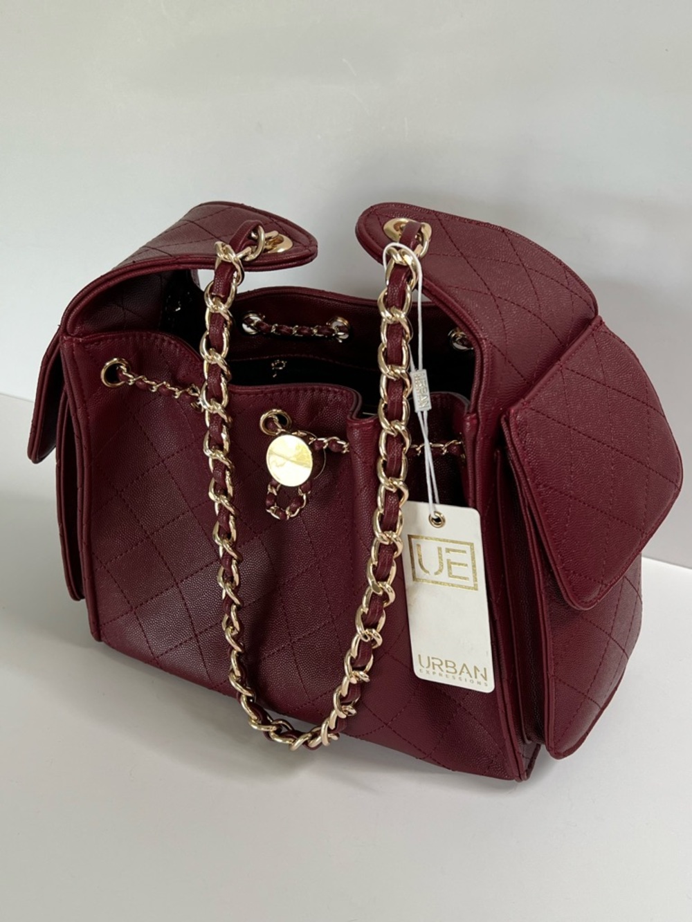 Urban Expressions Burgundy Quilted 25 Gold Hardware Shoulder Bag NWT